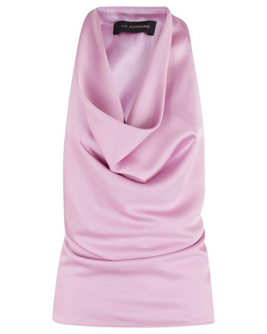 ANDAMANE Pink Draped Halter Top