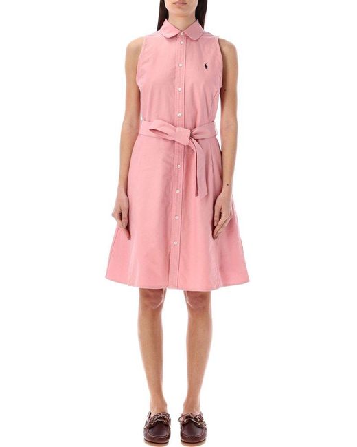 Polo Ralph Lauren Pink Belted Sleeveless Shirtdress