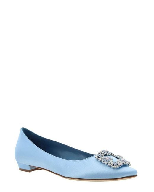Manolo Blahnik Blue Hangisi Embellished Satin Ballerina Shoes