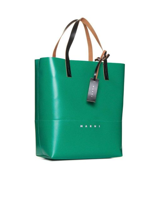 Marni Green Tribeca Logo Printed Tote Bag for men
