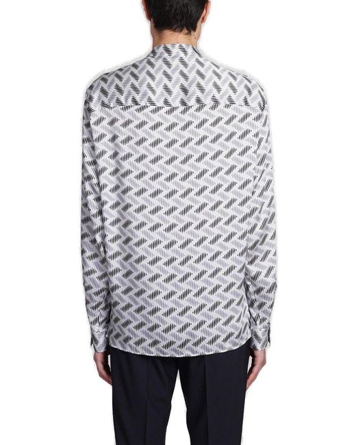 Emporio Armani Gray Abstract-printed Long-sleeved Buttoned Shirt for men