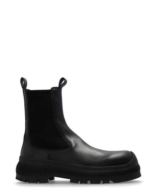 Jil Sander Black + Chelsea Boots With Logo, for men