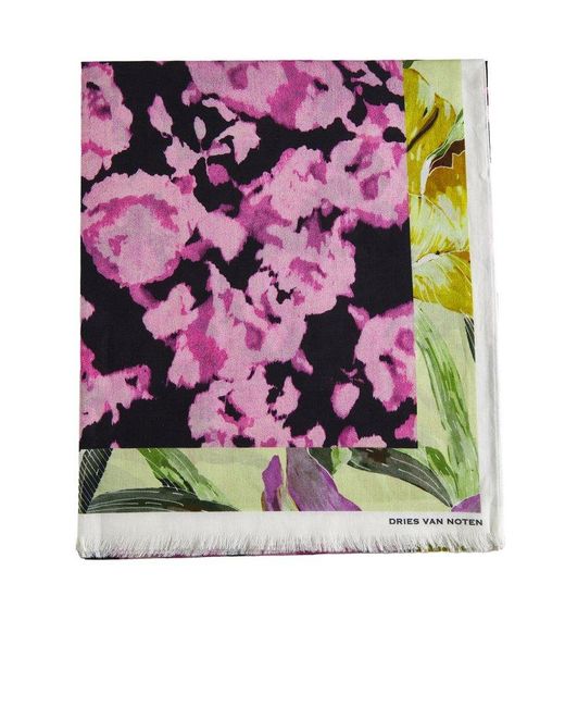 Dries Van Noten Fimosa Floral Print Cotton Scarf in Pink | Lyst