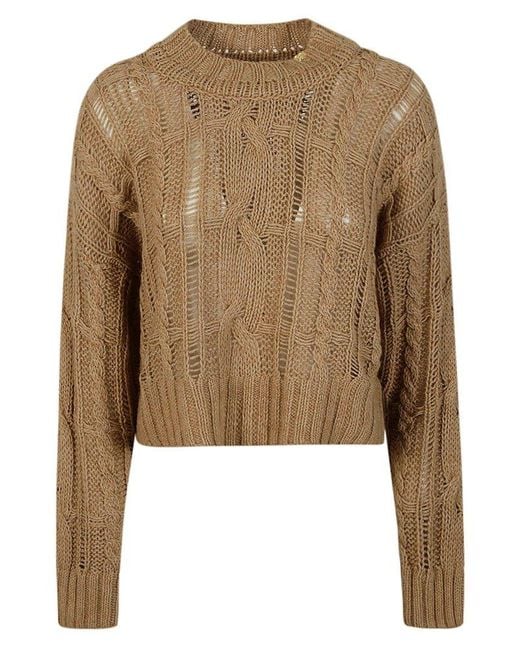 Pinko Natural Cable-knitted Crewneck Jumper