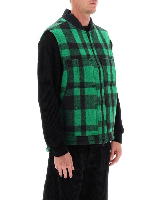 Filson Green Mackinaw Checked V-neck Vest for men