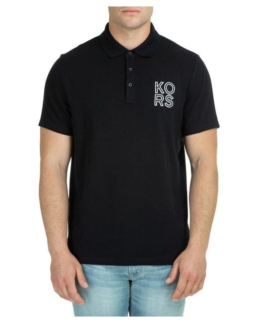 Michael Kors Black Logo Embroidered Polo Shirt for men