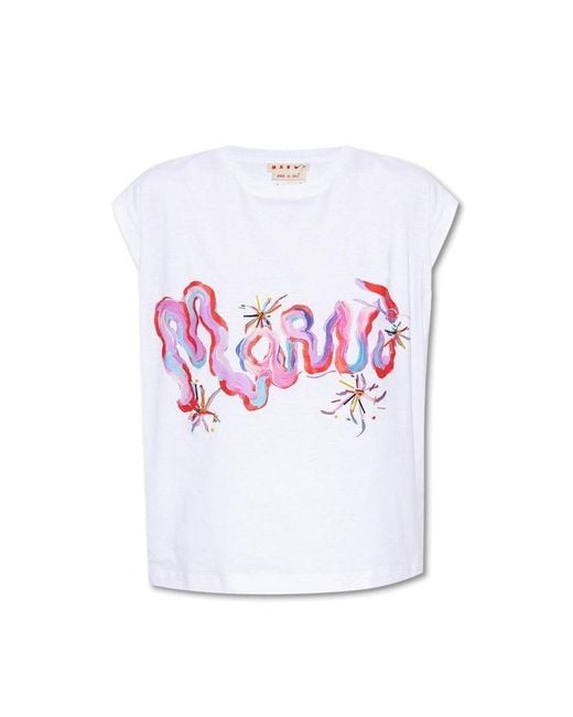 Marni Printed Whirl T-shirt in White | Lyst