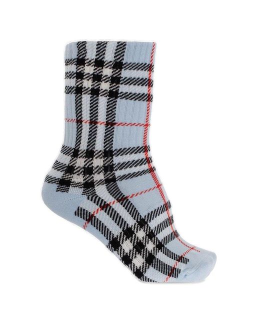 Burberry Blue Checked Ribbed-knit Socks for men