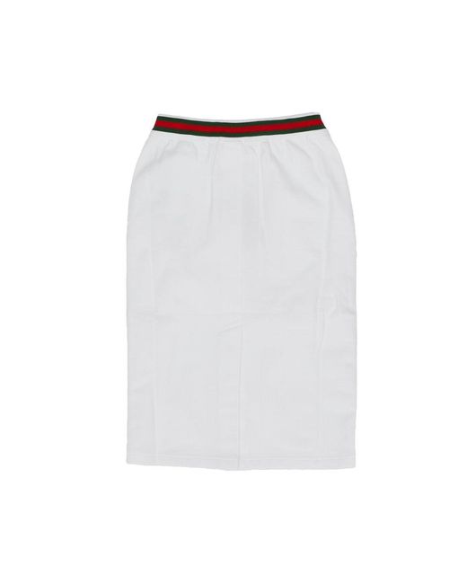 Gucci White Rear Slit Web Stripe Detailed Midi Skirt