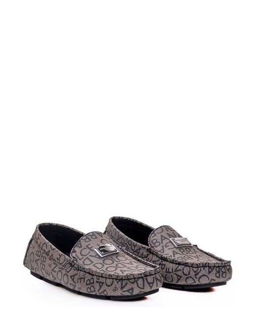 Dolce & Gabbana Gray Logo Jacquard Slip-on Loafers for men
