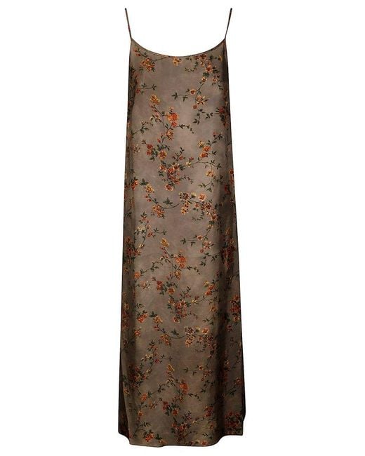 Uma Wang Brown Floral Printed Sleeveless Midi Dress