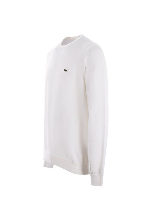 Lacoste White Logo Embroidered Crewneck Sweatshirt for men