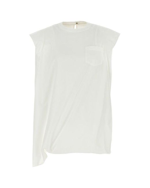 Sacai White Striped Asymmetric Poplin Top
