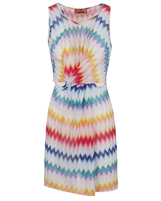 Missoni White Zigzag Printed Twist Detailed Mini Dress