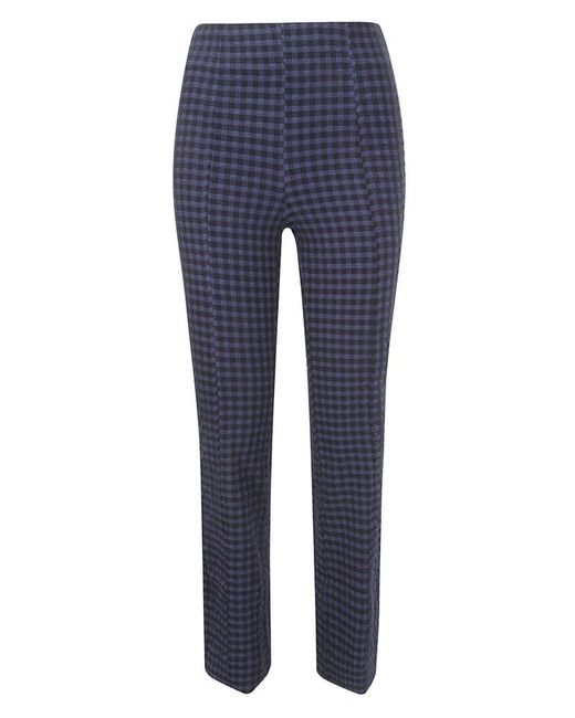 Ganni Blue Gingham Check Printed Cropped Pants