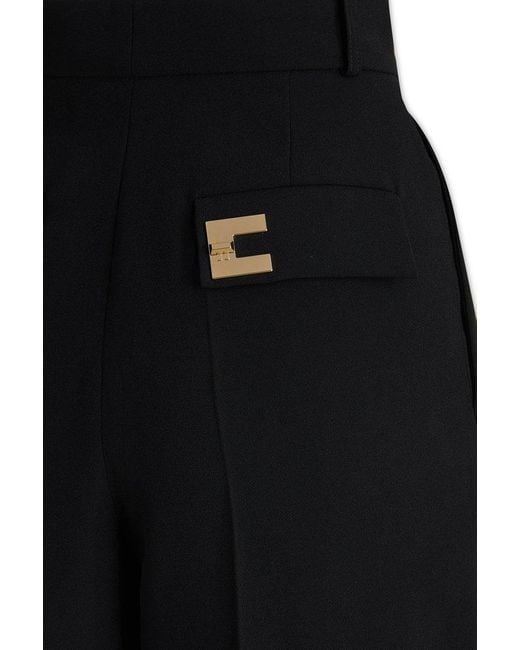 Elisabetta Franchi Black Logo Plaque Tailored Trousers