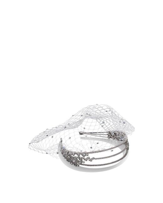 Self-Portrait White 'Crystal Embellished Veil Headband' Veil