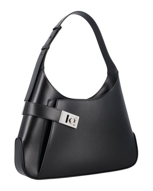 Ferragamo Black Gancini-buckled Asymmetric Shoulder Bag