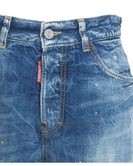 DSquared² Blue Wide-Leg Distressed Jeans
