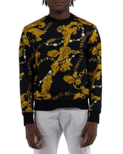 Versace Black Baroque-pattern Printed Crewneck Sweatshirt for men