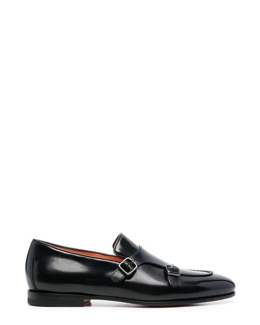 Santoni Black Double-Buckle Slip-On Loafers for men