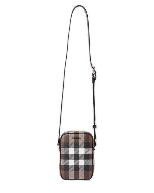 Burberry Brown Paddy Checked Phone Crossbody Bag for men