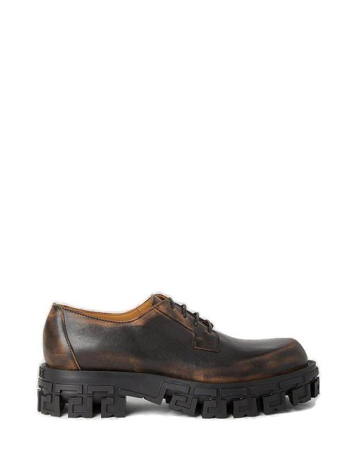 Versace Brown Greca Portico Lace-up Derby Shoes for men