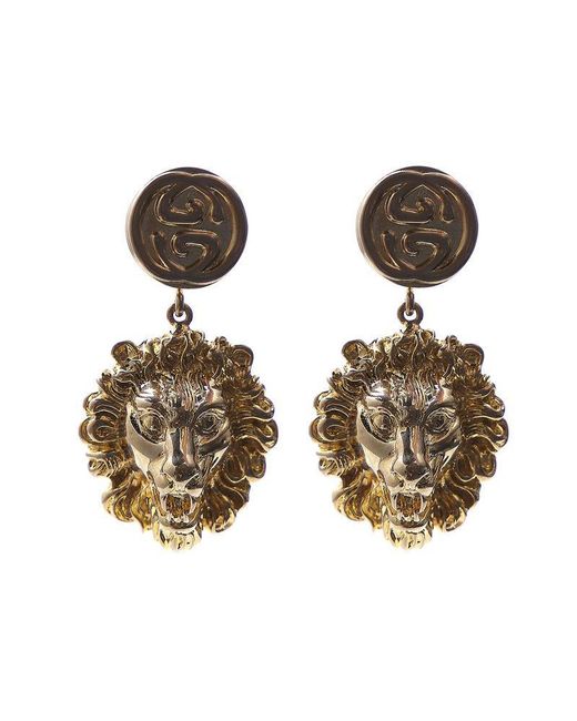 Gucci Metallic Lion Motif Drop Earrings