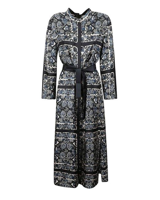 Max Mara Gray All-over Printed Belted Dress