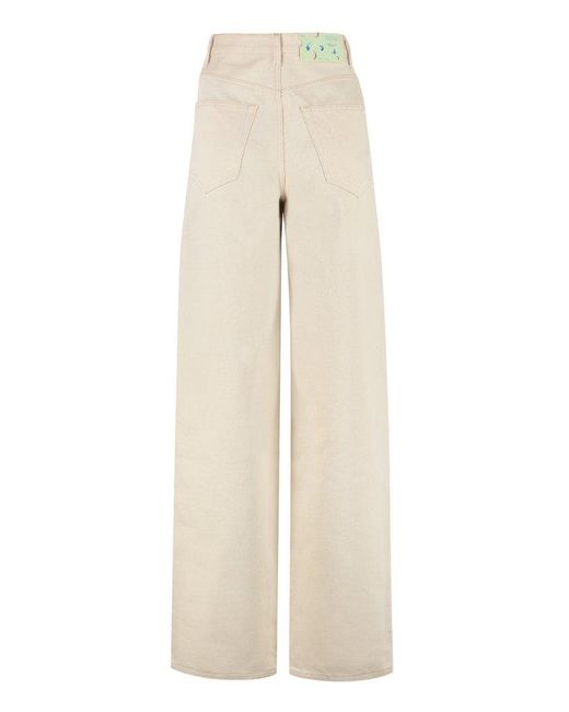 Logo Patch Straight-leg Jeans in Beige 
