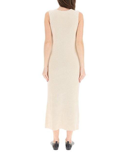 Jil Sander White Scoop Neck Ribbed-Knit Dress