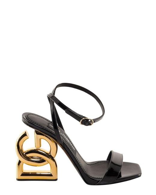 Dolce & Gabbana Leather Keira Logo Heel Sandals in Black | Lyst UK