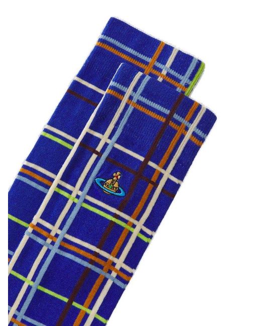 Vivienne Westwood Blue Abstract Check Sock Accessories for men