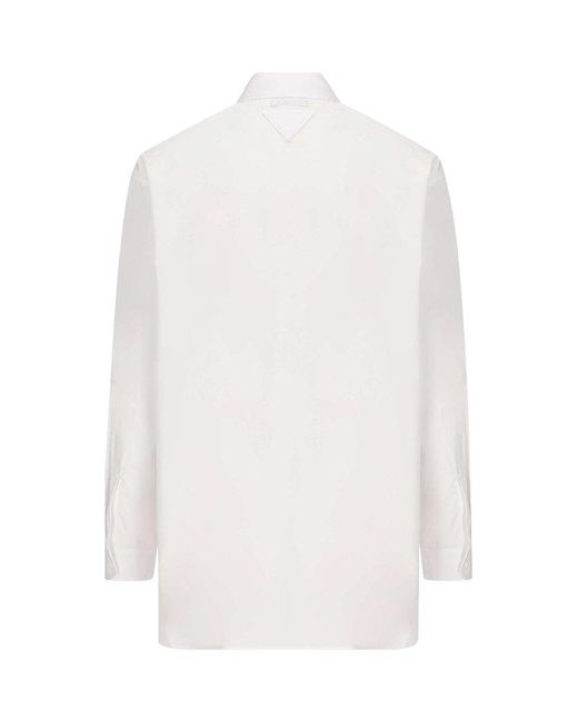 Prada Cotton Ruffled Long Sleeved Shirt in White | Lyst