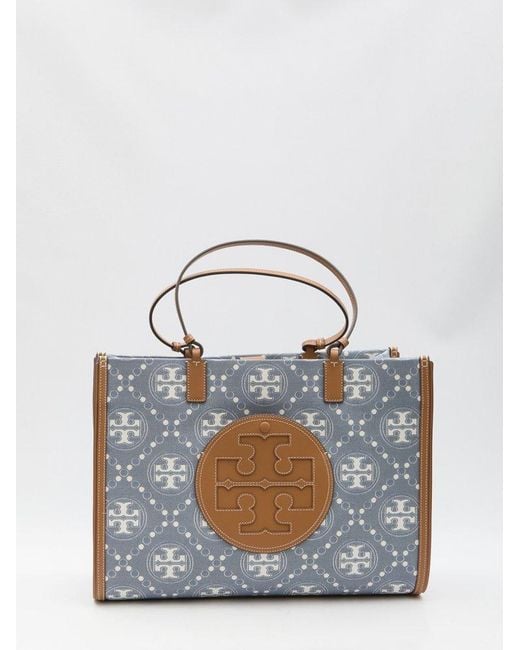 Tory Burch Blue Ella T Monogram Denim Tote Bag