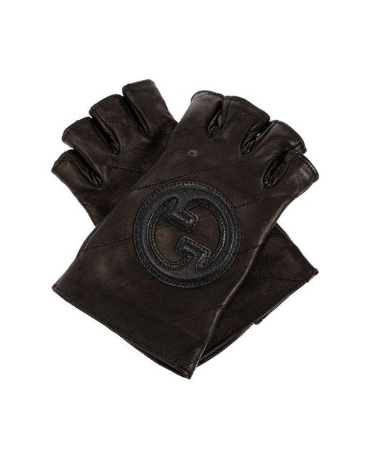 Gucci Black Leather Fingerless Gloves,