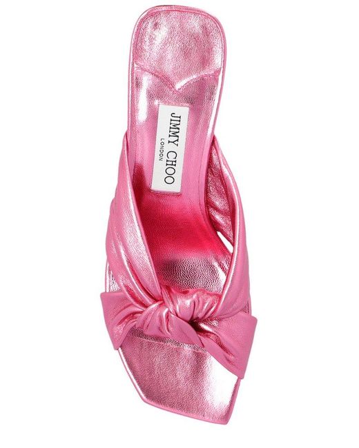 Jimmy Choo Pink Avenue Knot Detailed Mules