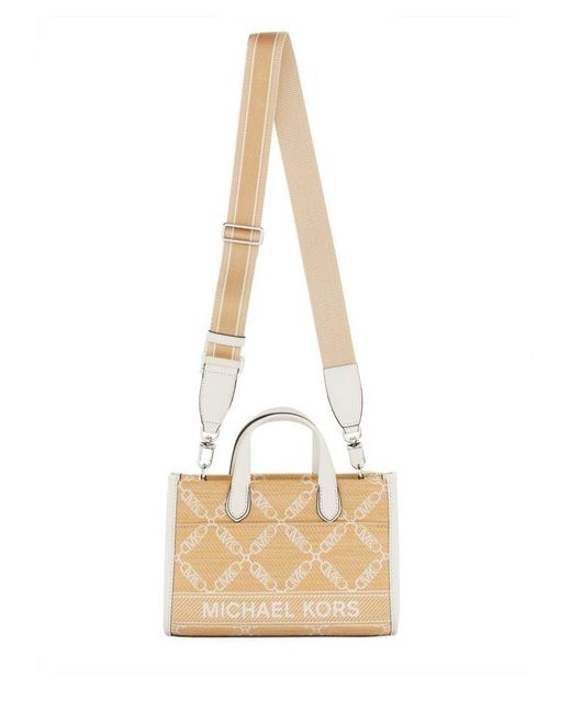 MICHAEL Michael Kors Natural Gigi Small Empire Logo Jacquard Straw Tote Bag