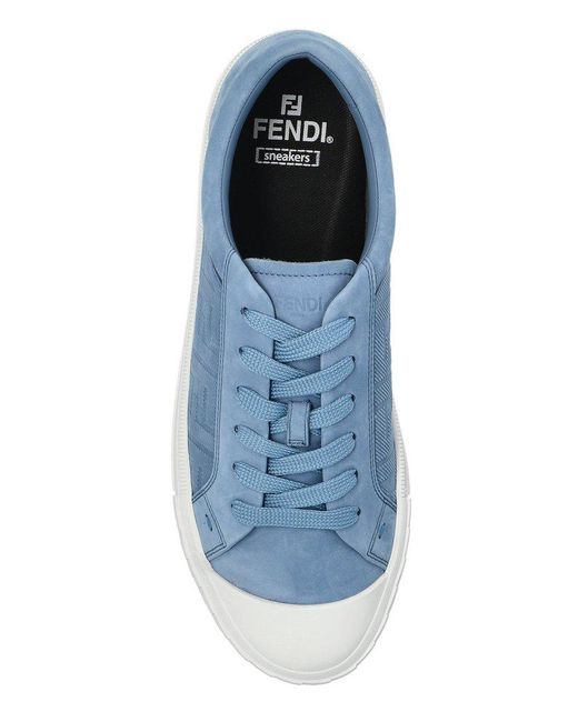 Fendi Blue Domino Ff Motif Lace-Up Sneakers for men