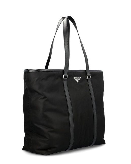 Prada Black Logo Plaque Medium Tote Bag for men