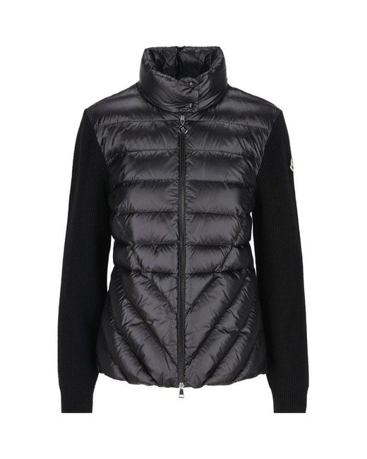 Moncler Black Zip-up Panelled Quilted Jacket