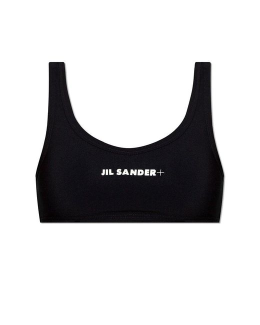 Jil Sander Black + Logo Printed Bikini Top