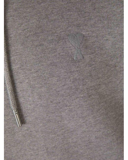 AMI Gray Ami Paris Logo Hood Sweatshirt for men