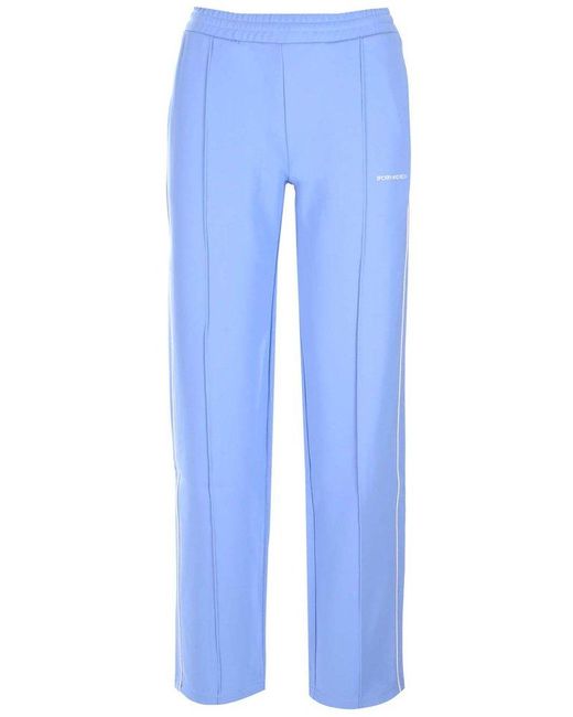 Sporty & Rich Blue Logo Embroidered Stripe Detailed Pants