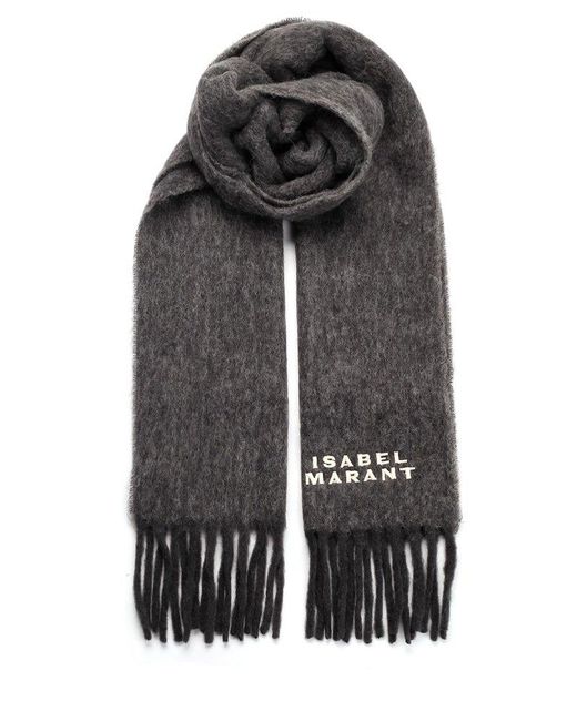 Isabel Marant Gray Firny Logo Embroidered Scarf