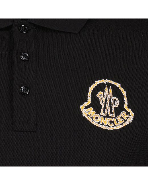 Moncler Black Logo Embroidered Ribbed Collar Polo Shirt for men