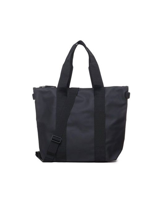 Rains Logo Detailed Zipped Tote Bag in Black | Lyst