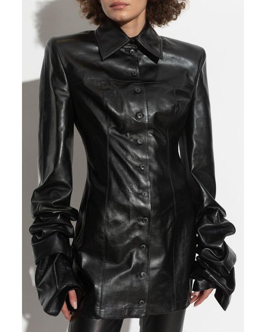 The Mannei Black Sculpted Sleeve Button-Up Tops
