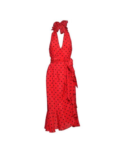 Moschino Red Polka-dot Ruffle Detailed Dress
