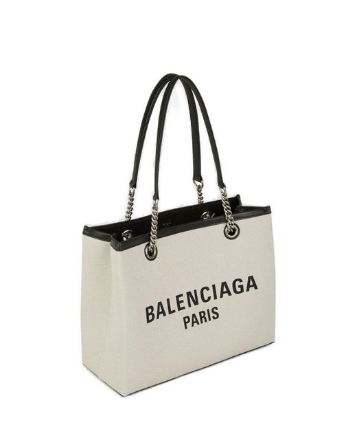 Balenciaga White Logo-print Canvas Tote Bag